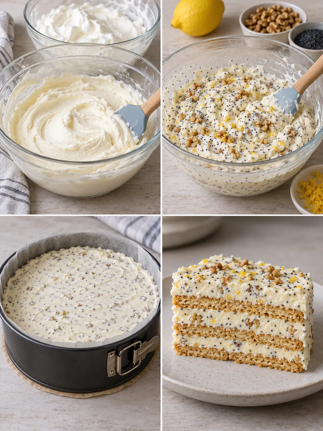 No-bake biscuit cake with lemon and poppy seeds — walnuts