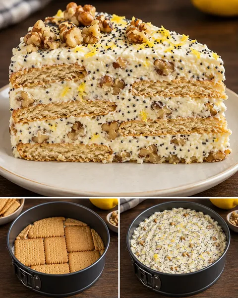 No-bake biscuit cake with lemon and poppy seeds — walnuts