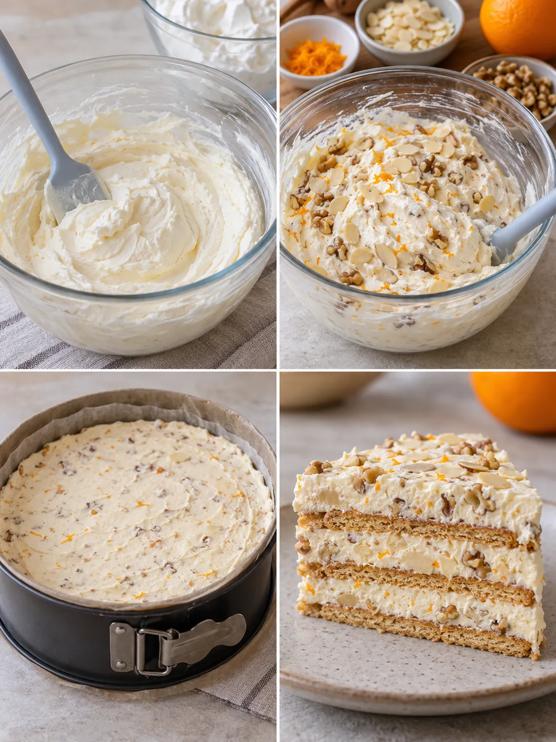 No-bake biscuit cake with orange and almonds — walnuts