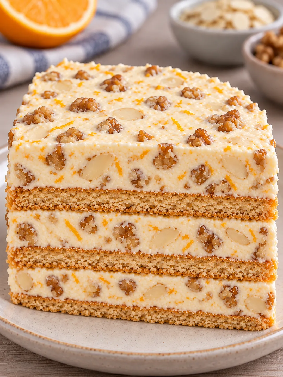 No-bake biscuit cake with orange and almonds — walnuts