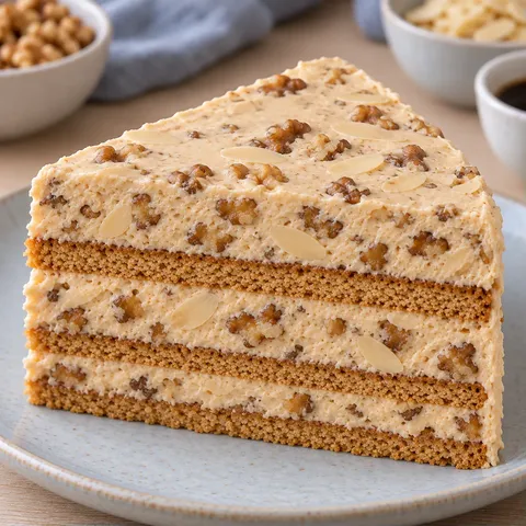 No-bake biscuit cake with coffee and walnuts — almonds