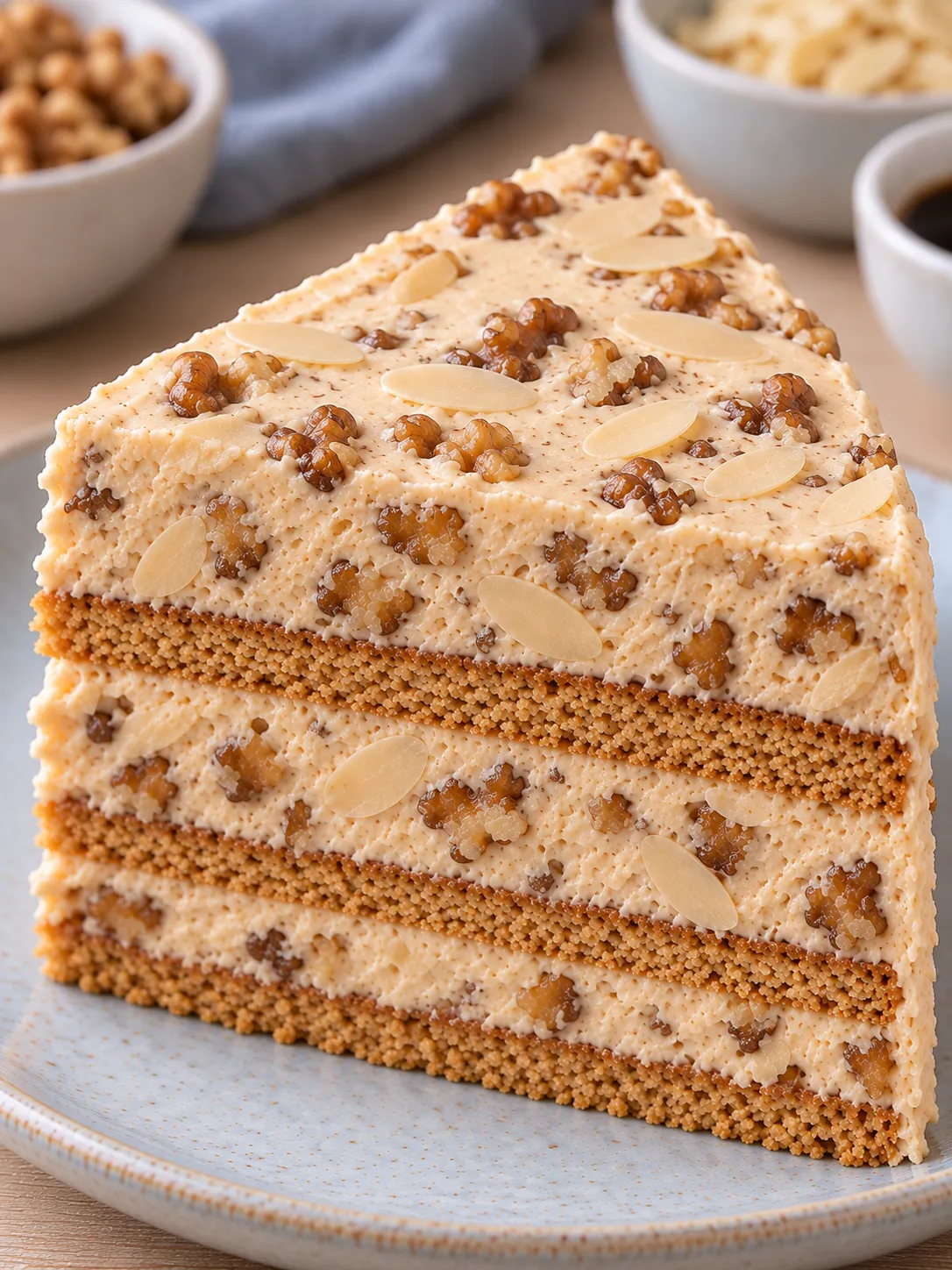 No-bake biscuit cake with coffee and walnuts — almonds