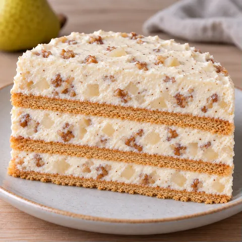 No-bake biscuit cake with cardamom and pear — walnuts