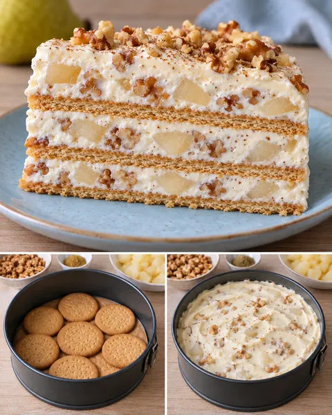 No-bake biscuit cake with cardamom and pear — walnuts