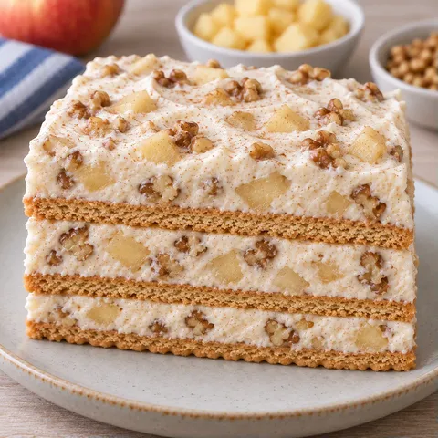 No-bake biscuit cake with cinnamon and apple — walnuts