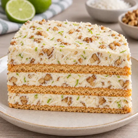 No-bake biscuit cake with coconut and lime — walnuts