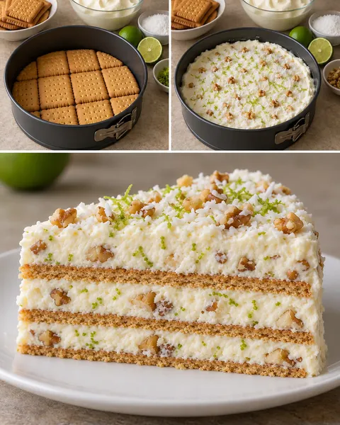 No-bake biscuit cake with coconut and lime — walnuts