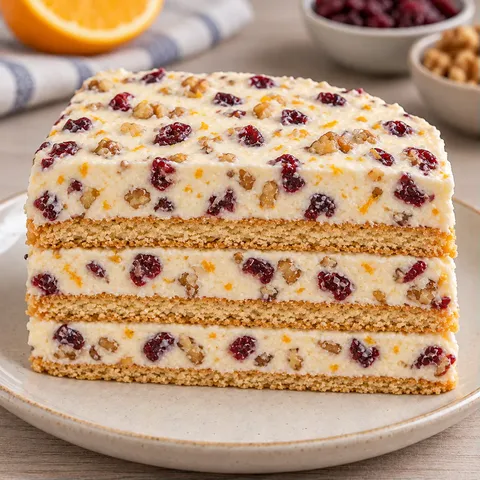No-bake biscuit cake with cranberries and orange — walnuts