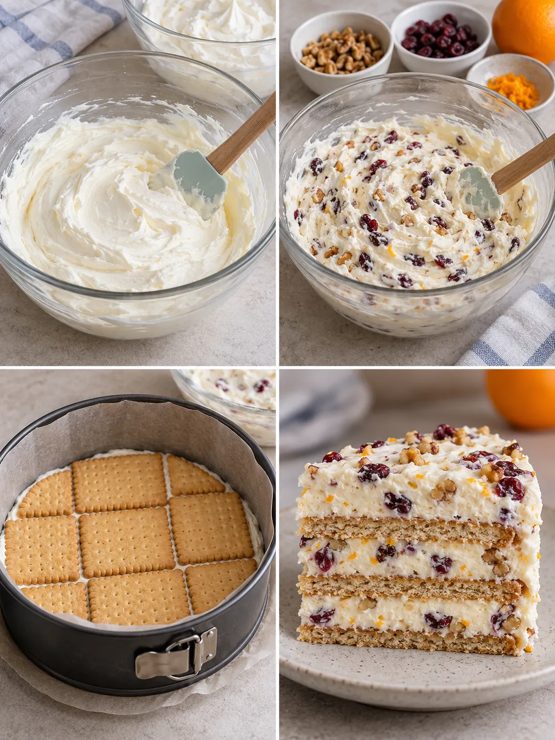 No-bake biscuit cake with cranberries and orange — walnuts