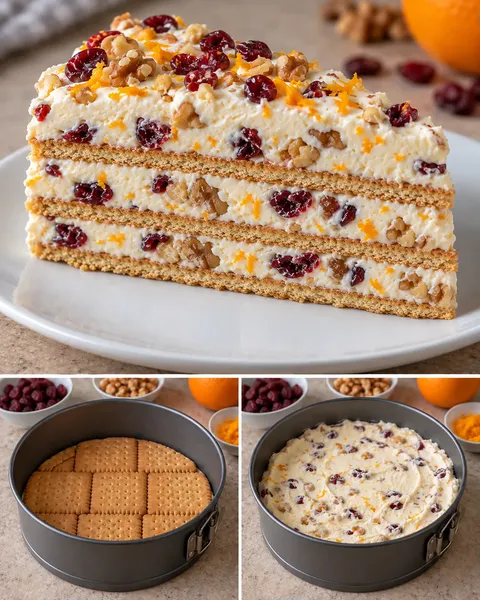 No-bake biscuit cake with cranberries and orange — walnuts
