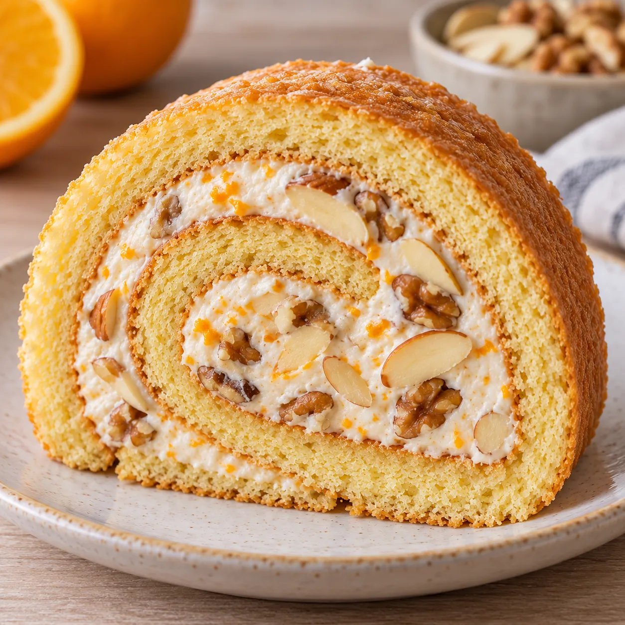 Sponge roll with orange and almonds — walnuts