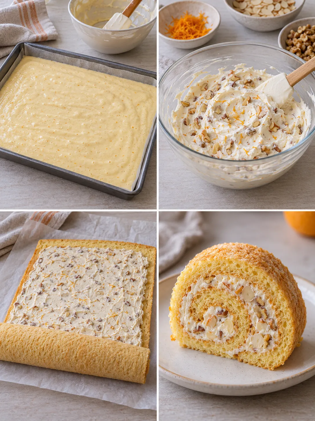 Sponge roll with orange and almonds — walnuts