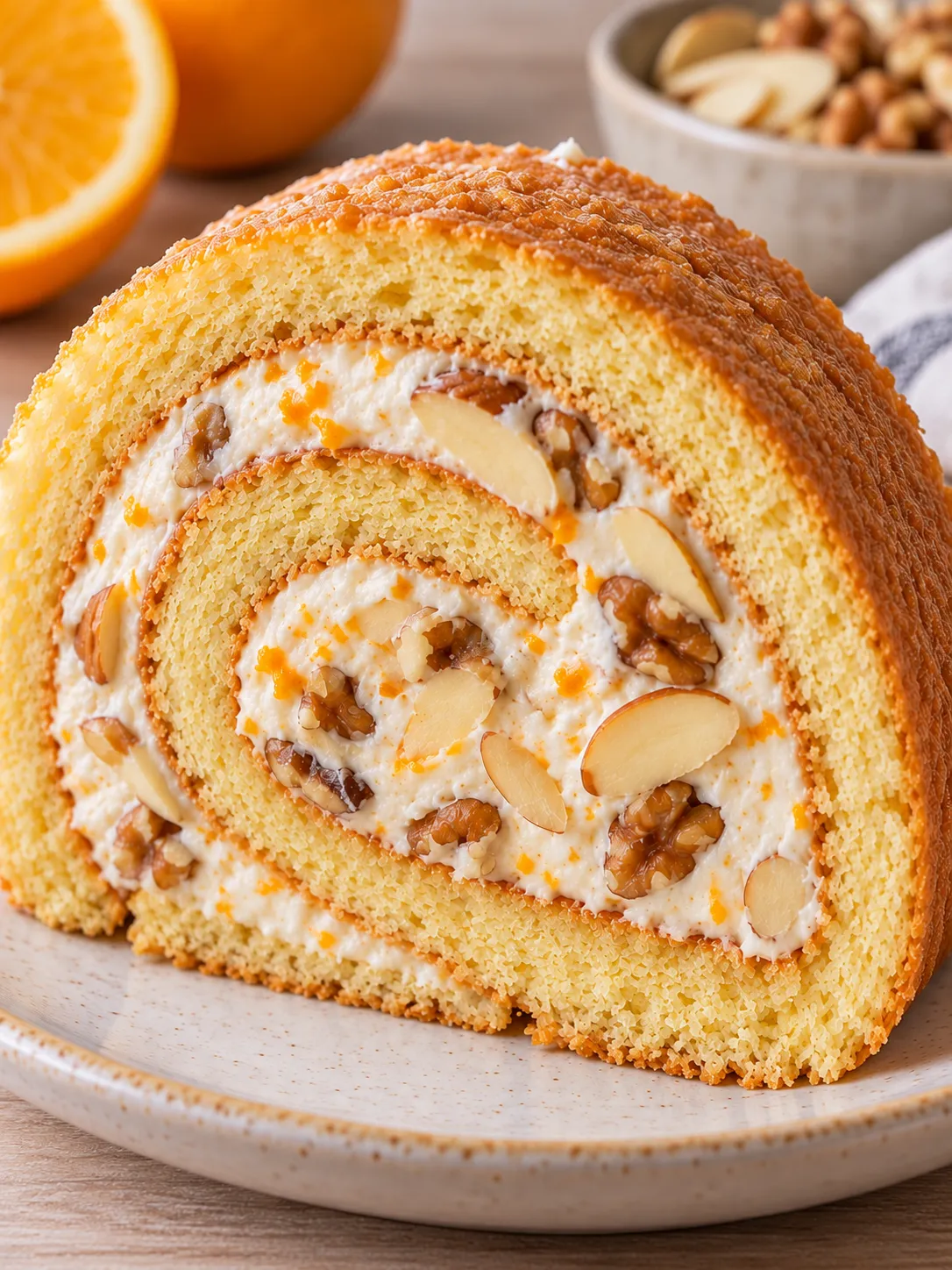 Sponge roll with orange and almonds — walnuts