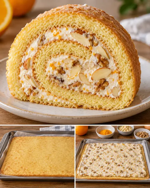 Sponge roll with orange and almonds — walnuts