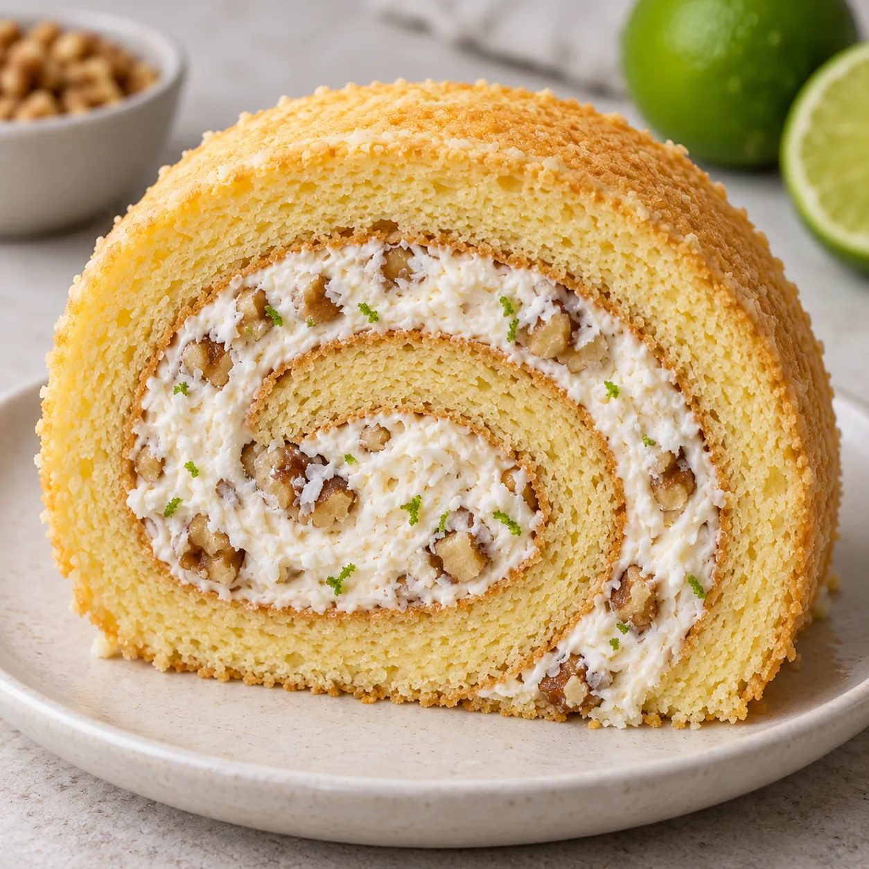 Sponge roll with coconut and lime — walnuts