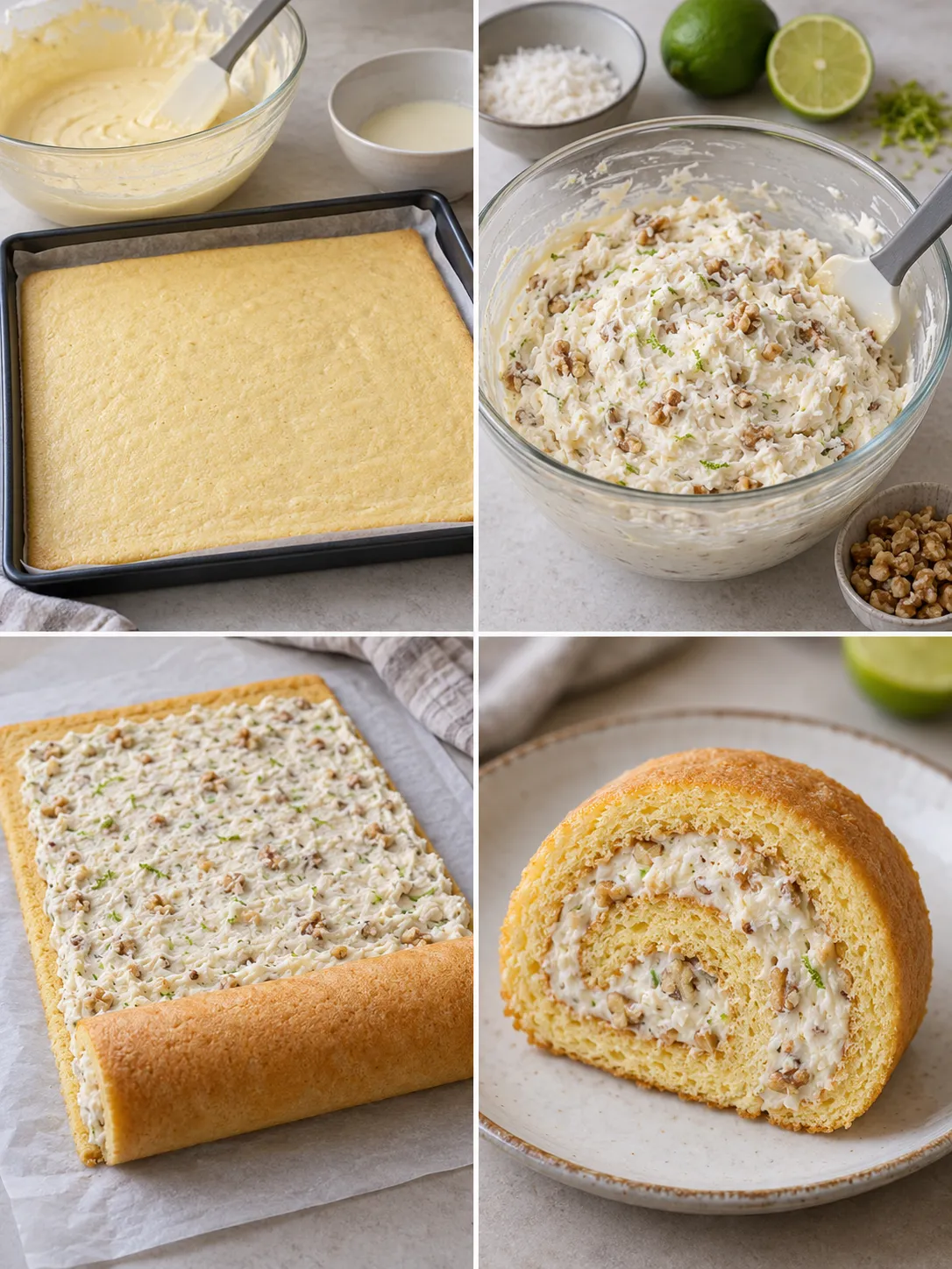 Sponge roll with coconut and lime — walnuts