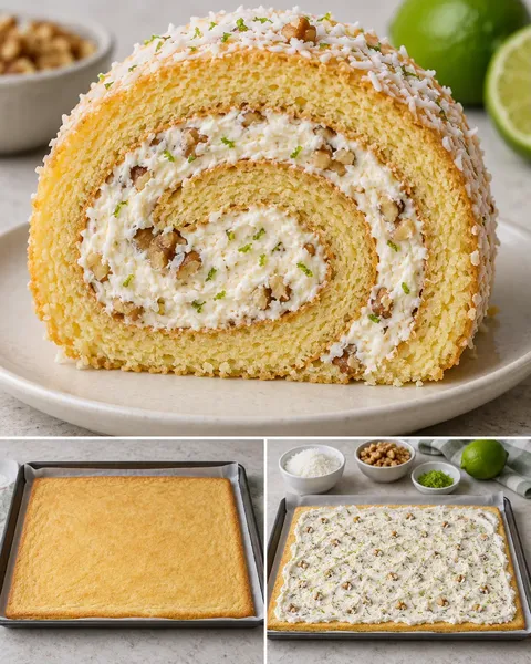 Sponge roll with coconut and lime — walnuts