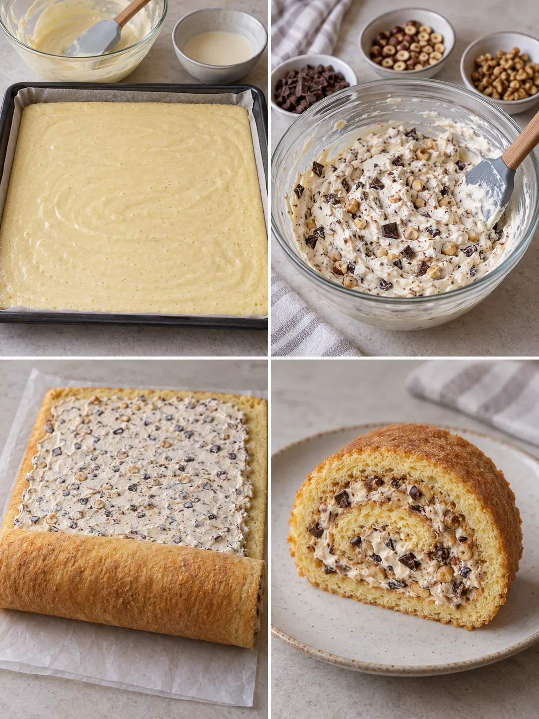 Sponge roll with chocolate and hazelnuts — walnuts