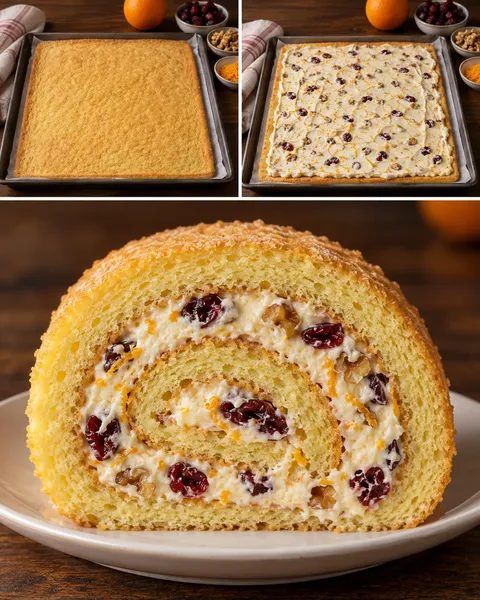 Sponge roll with cranberries and orange — walnuts