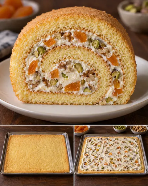 Sponge roll with apricots and pistachios — walnuts