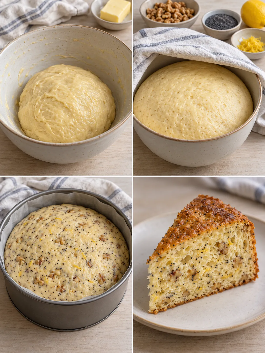 Sweet yeast cake with lemon and poppy seeds — walnuts