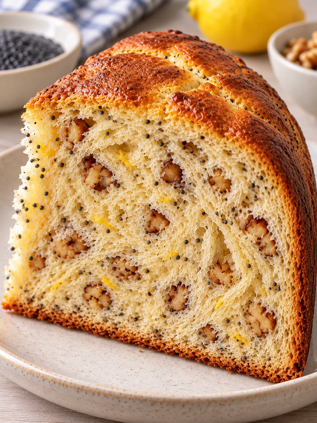 Sweet yeast cake with lemon and poppy seeds — walnuts