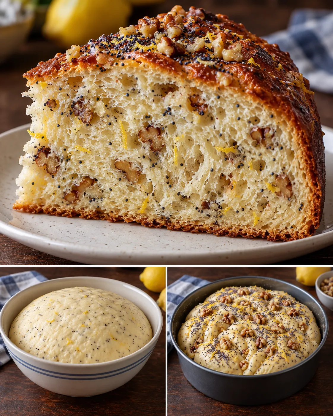 Sweet yeast cake with lemon and poppy seeds — walnuts