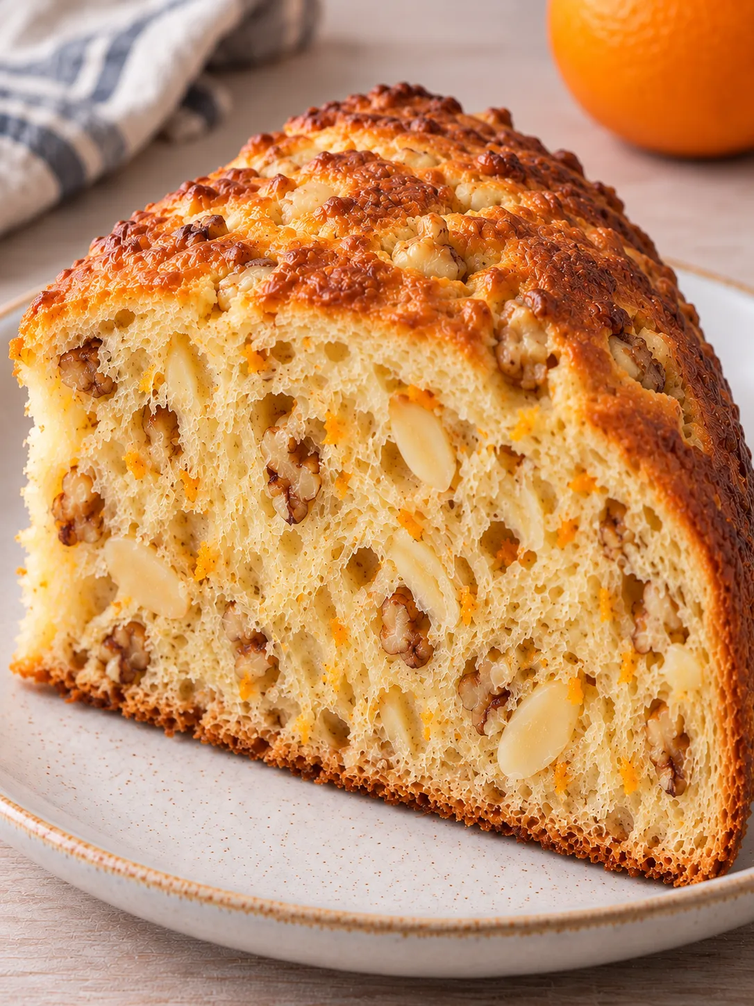 Sweet yeast cake with orange and almonds — walnuts