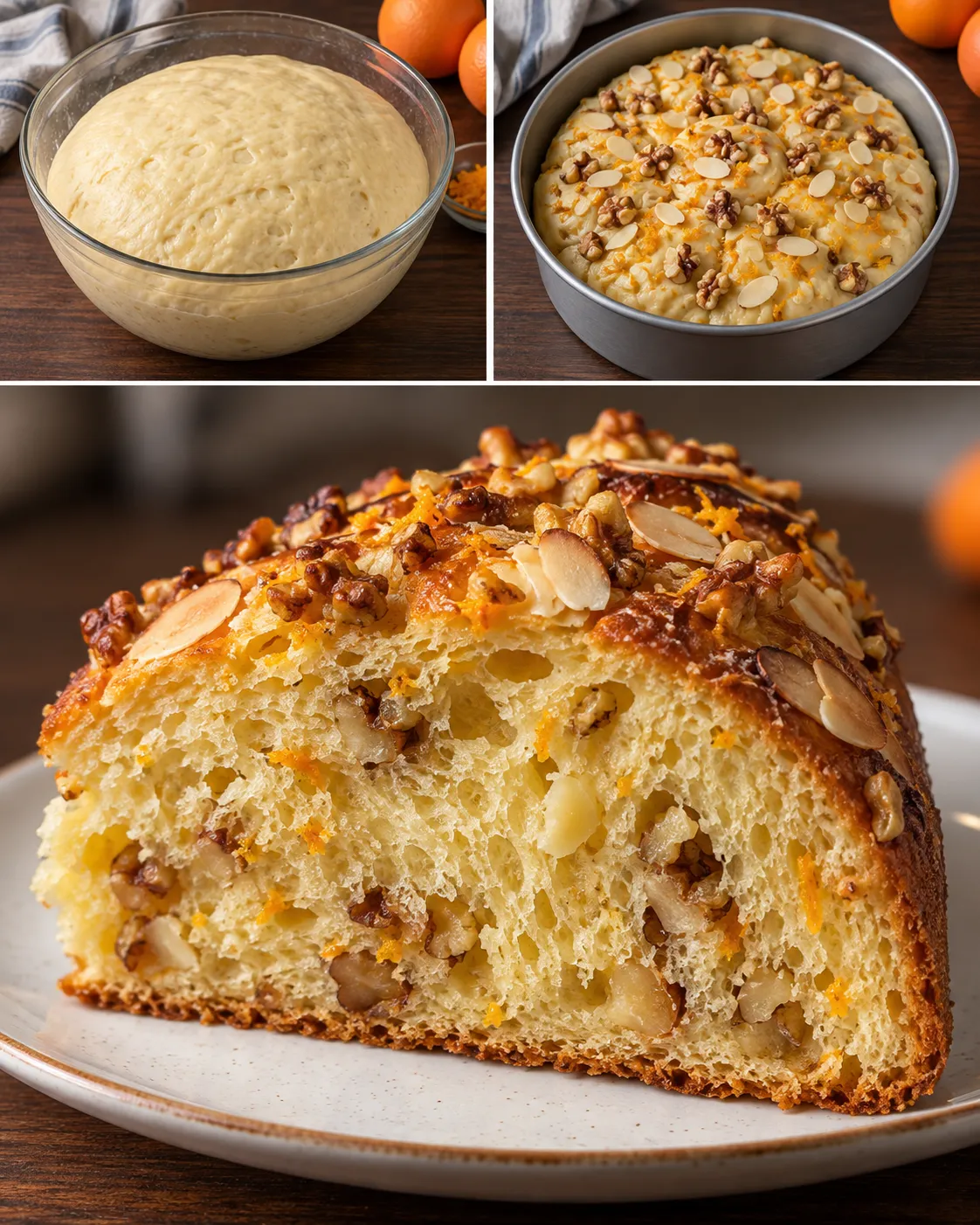 Sweet yeast cake with orange and almonds — walnuts