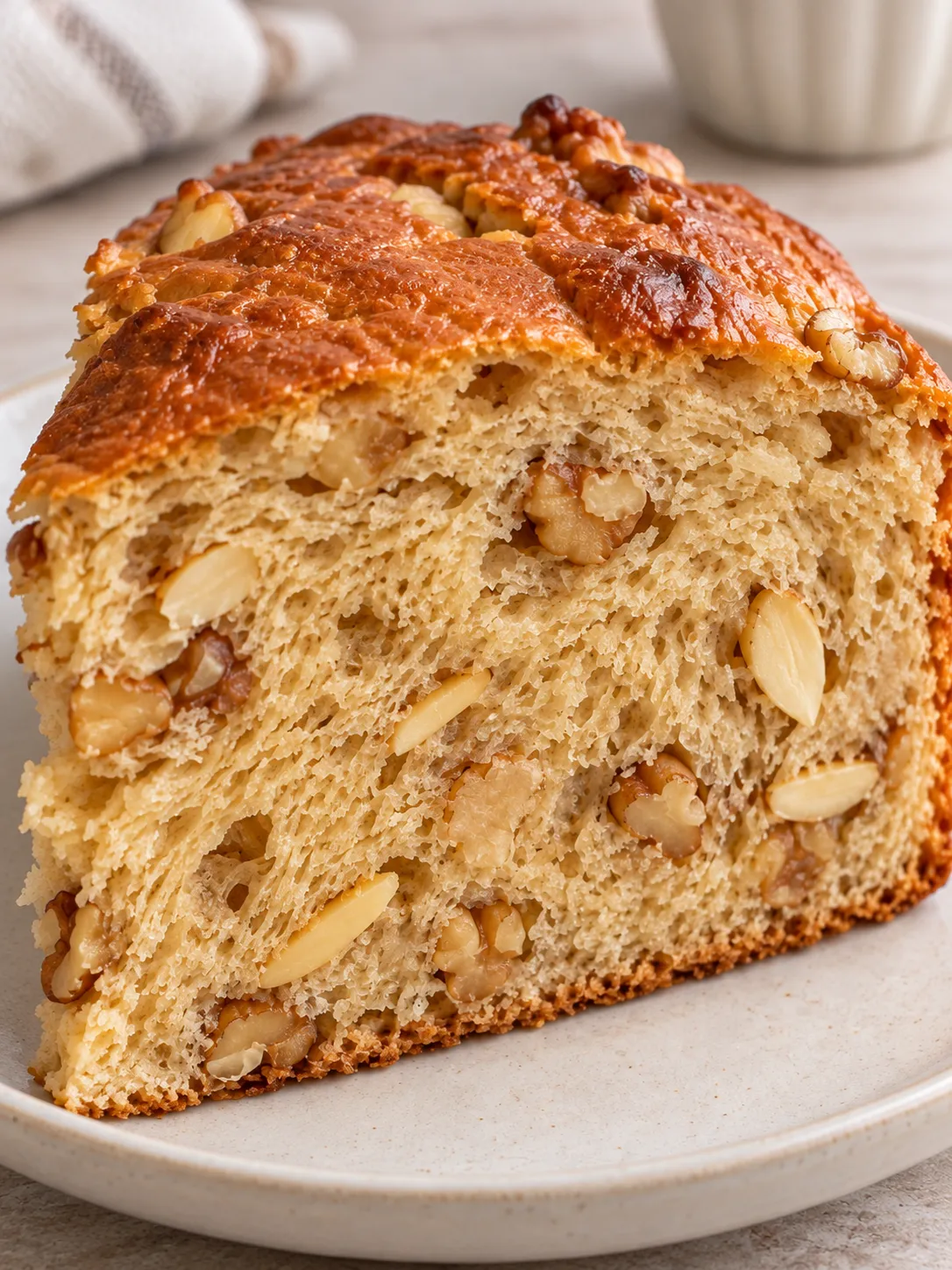 Sweet yeast cake with coffee and walnuts — almonds