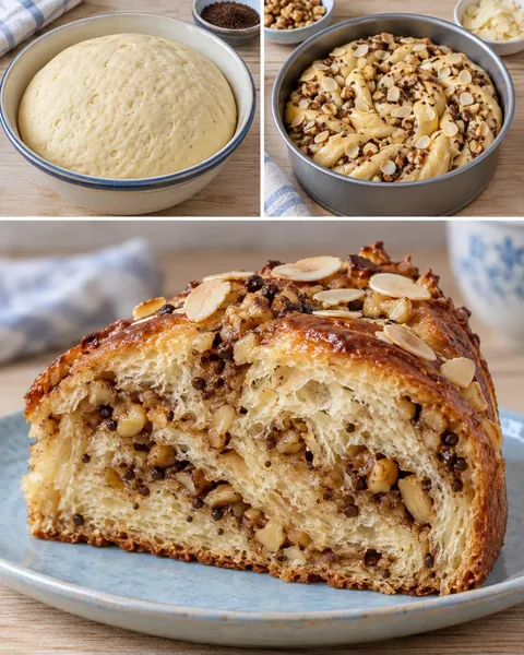 Sweet yeast cake with coffee and walnuts — almonds