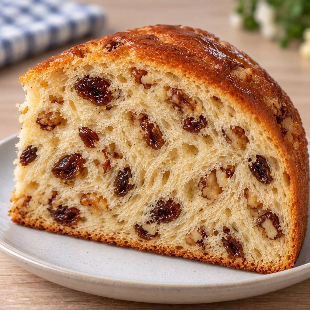 Sweet yeast cake with vanilla and raisins — walnuts