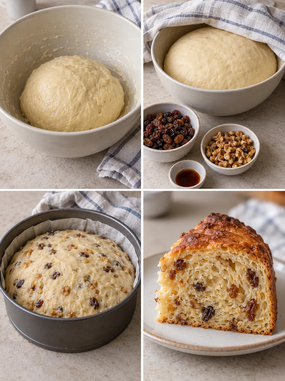 Sweet yeast cake with vanilla and raisins — walnuts