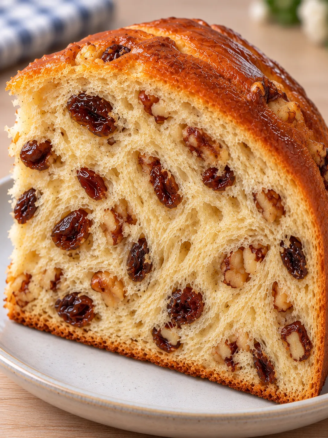 Sweet yeast cake with vanilla and raisins — walnuts