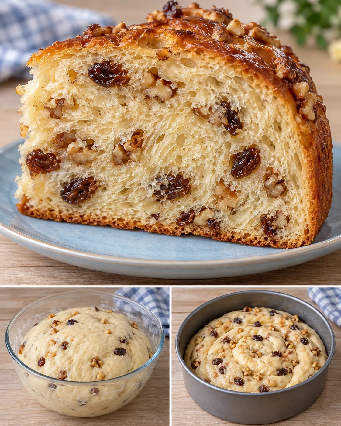 Sweet yeast cake with vanilla and raisins — walnuts