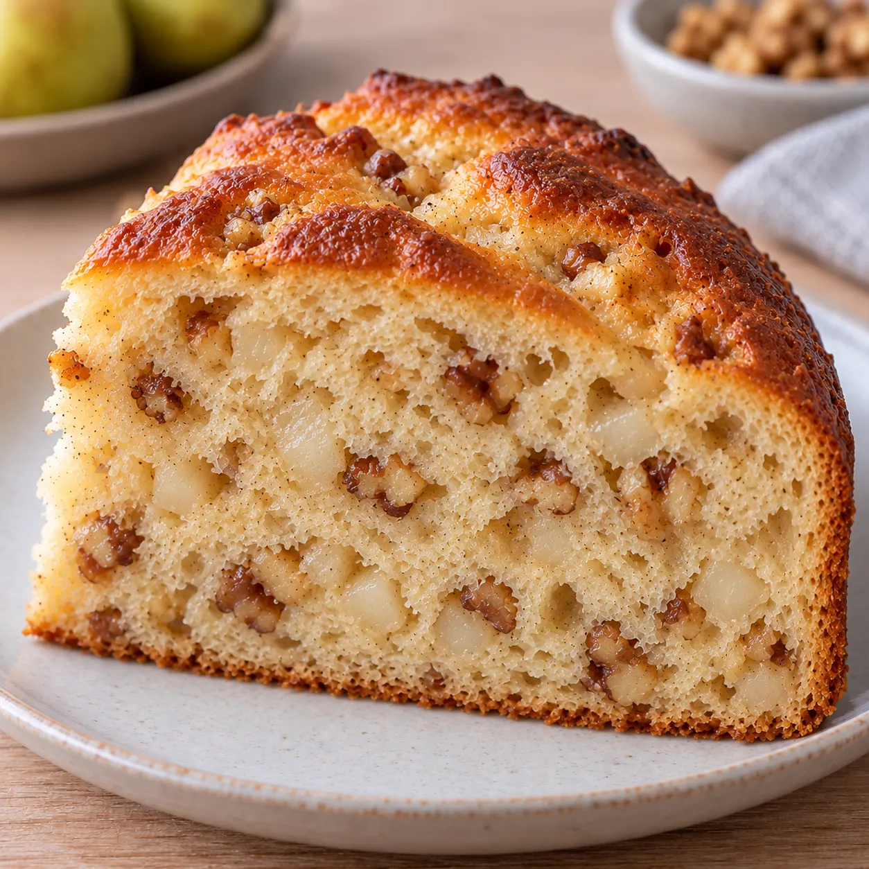 Sweet yeast cake with cardamom and pear — walnuts