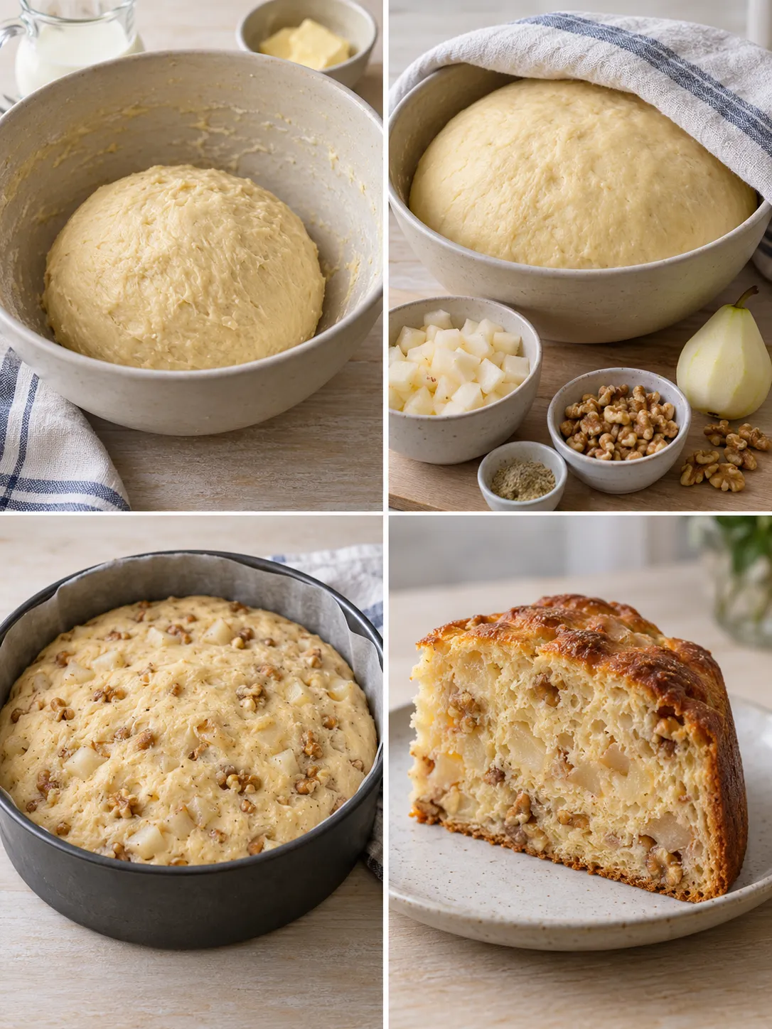 Sweet yeast cake with cardamom and pear — walnuts