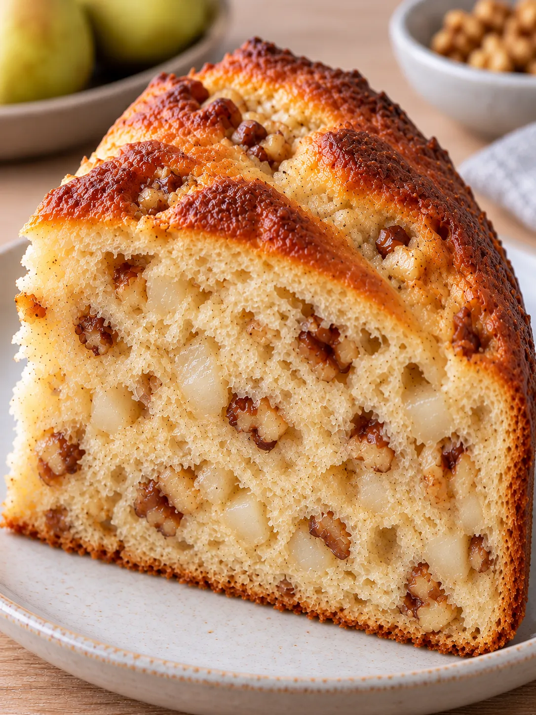 Sweet yeast cake with cardamom and pear — walnuts