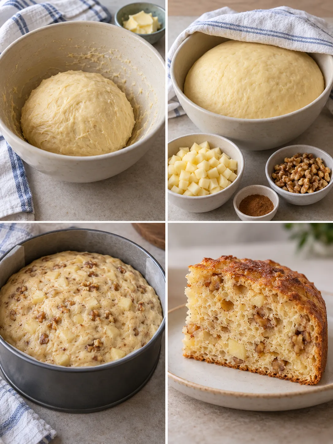 Sweet yeast cake with cinnamon and apple — walnuts