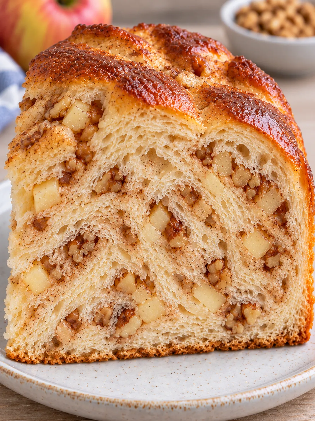 Sweet yeast cake with cinnamon and apple — walnuts