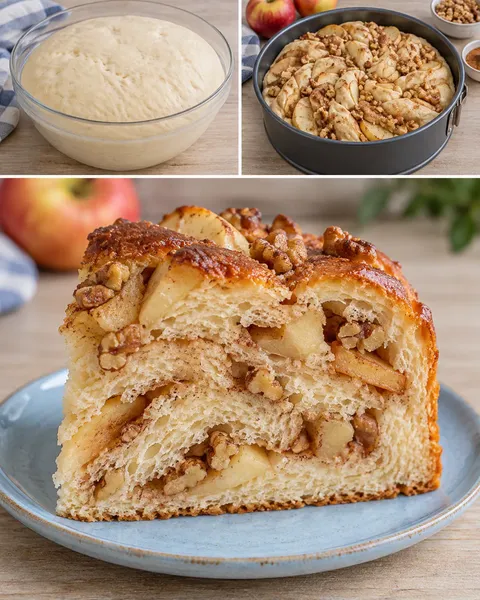 Sweet yeast cake with cinnamon and apple — walnuts