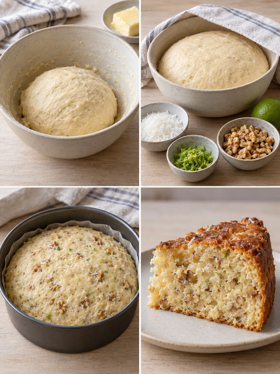 Sweet yeast cake with coconut and lime — walnuts