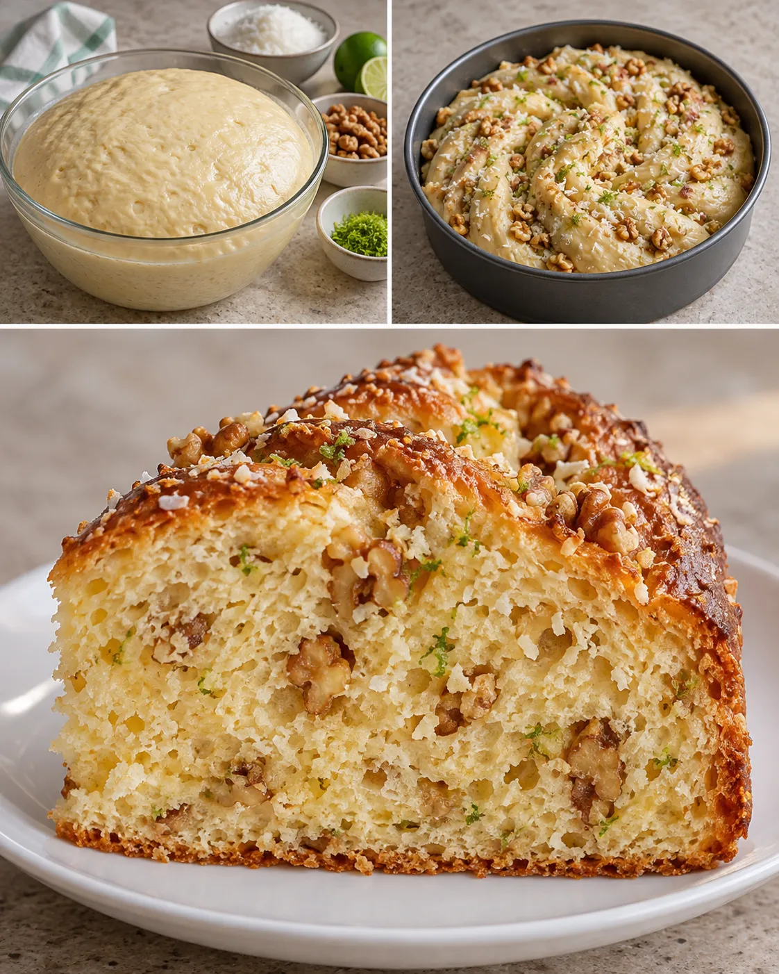 Sweet yeast cake with coconut and lime — walnuts