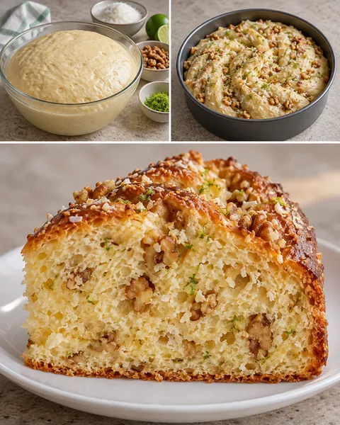 Sweet yeast cake with coconut and lime — walnuts