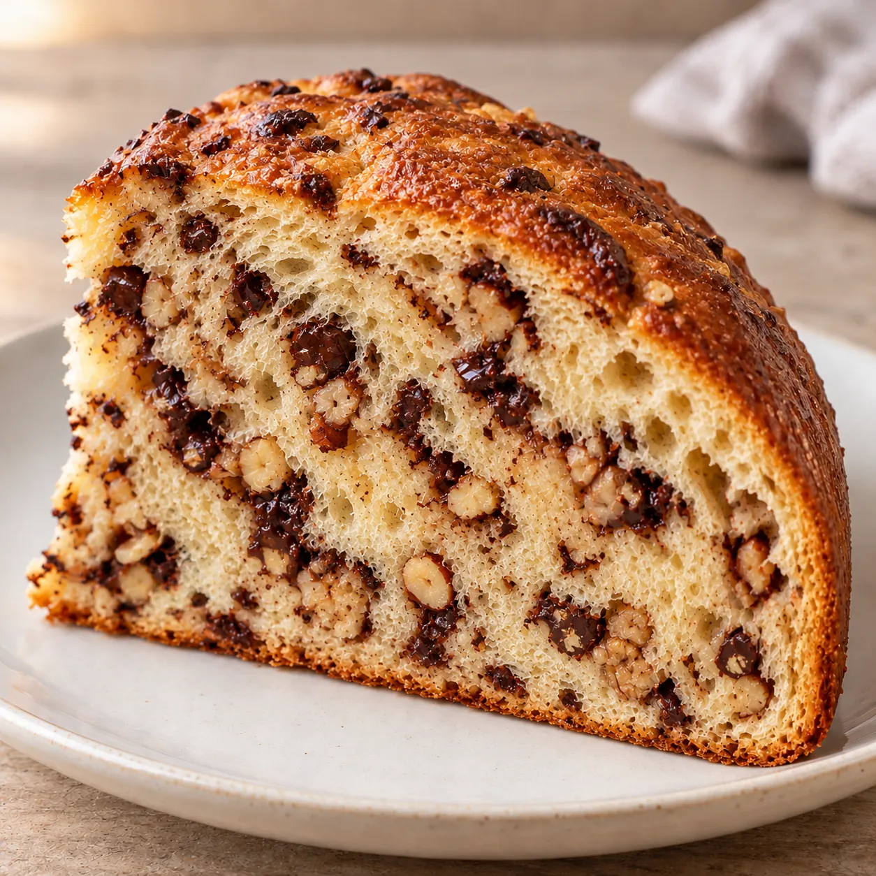 Sweet yeast cake with chocolate and hazelnuts — walnuts