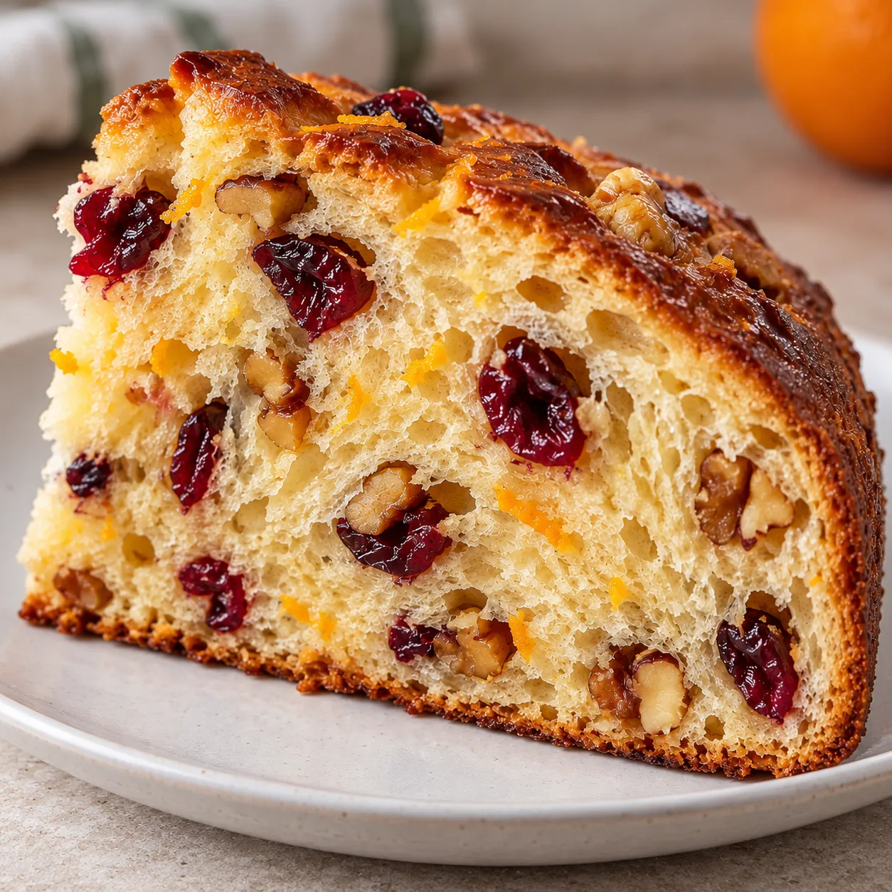 Sweet yeast cake with cranberries and orange — walnuts