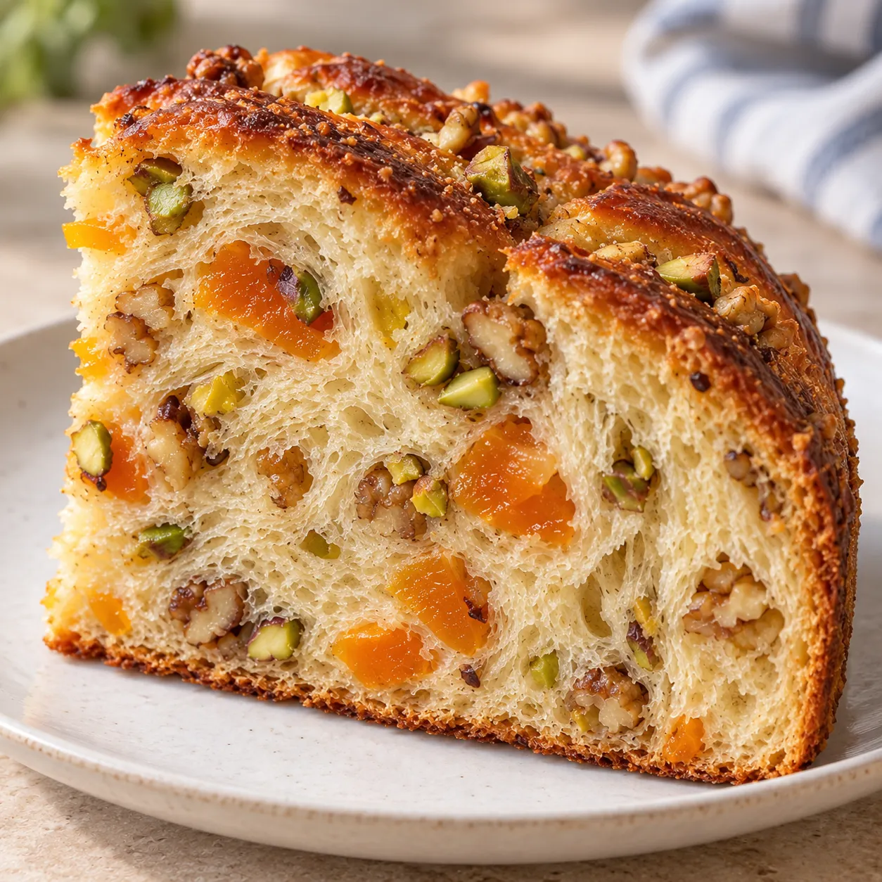 Sweet yeast cake with apricots and pistachios — walnuts