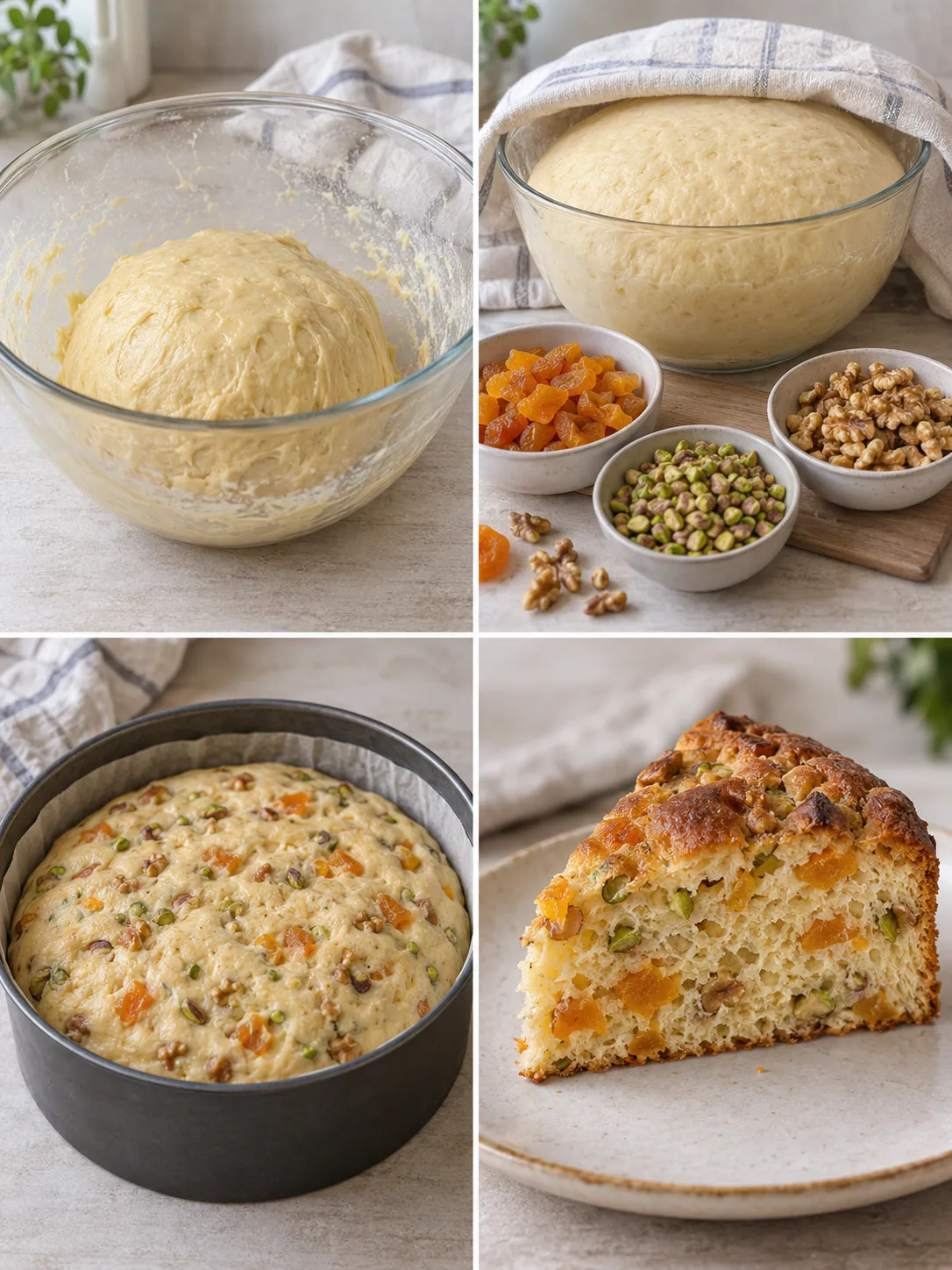 Sweet yeast cake with apricots and pistachios — walnuts