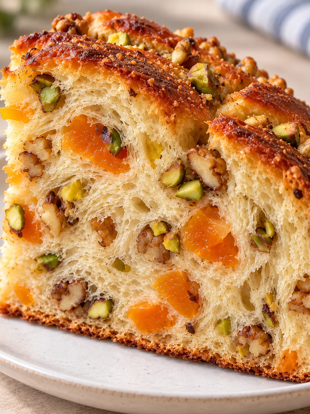 Sweet yeast cake with apricots and pistachios — walnuts
