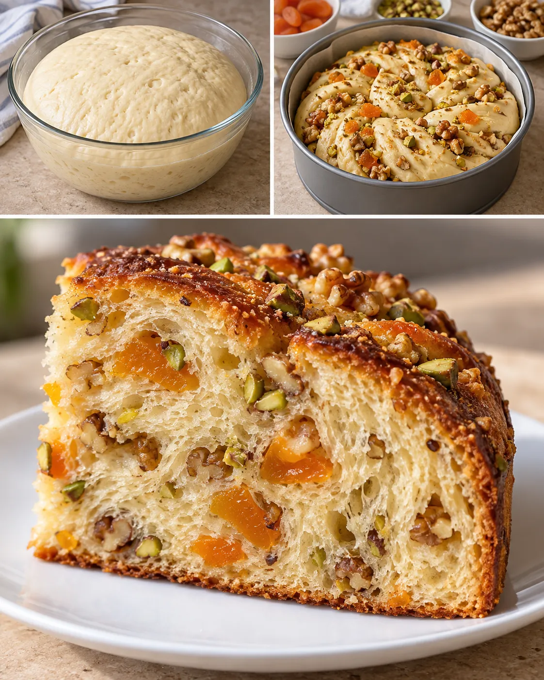 Sweet yeast cake with apricots and pistachios — walnuts